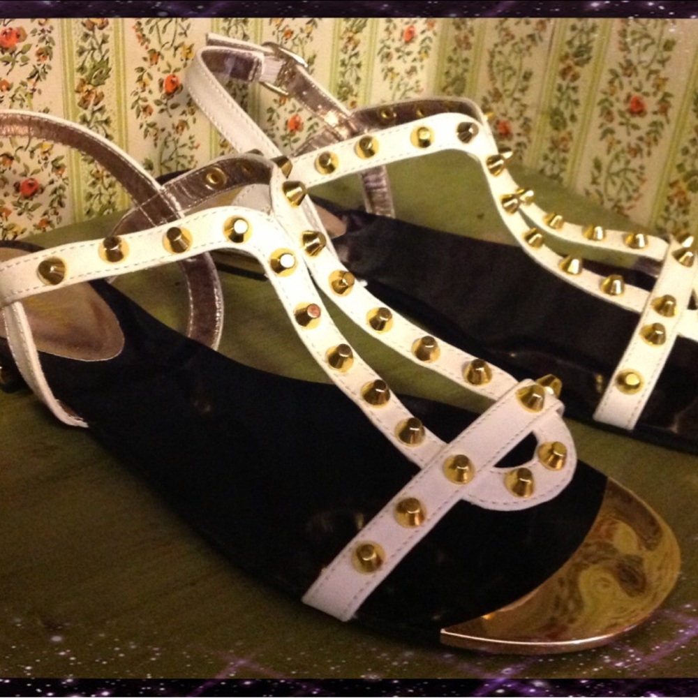 Studded Black and White Sandals